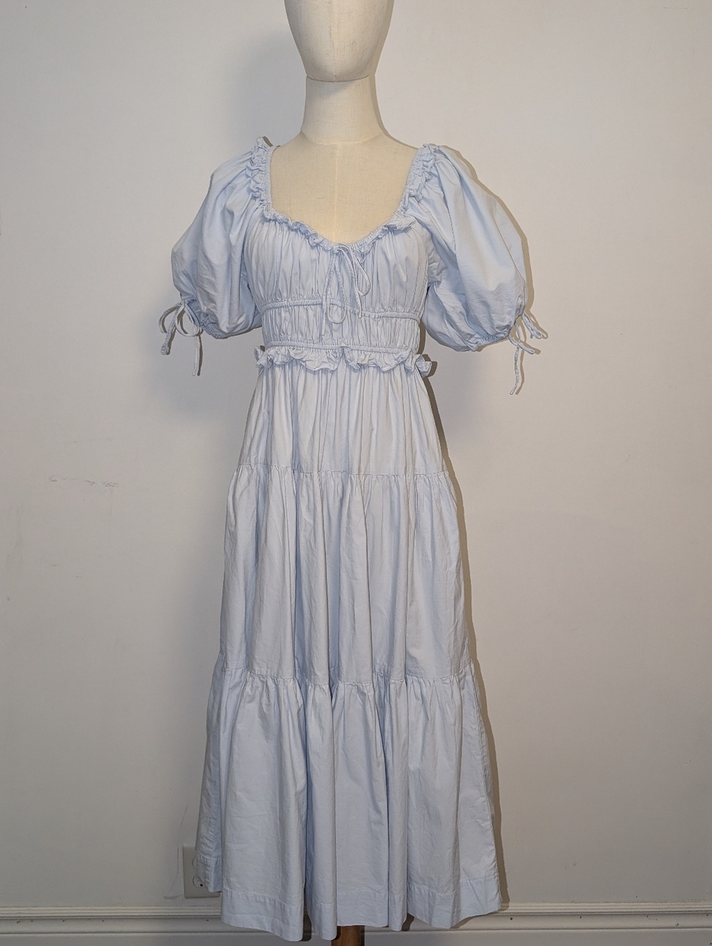 En Saison Light Blue Midi Dress with Puff Sleeves